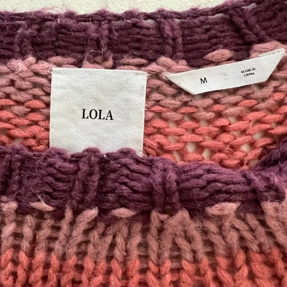 Lola Devon Multicolor Stripe Open Knit Crochet Sweater Medium - Picture 3 of 7